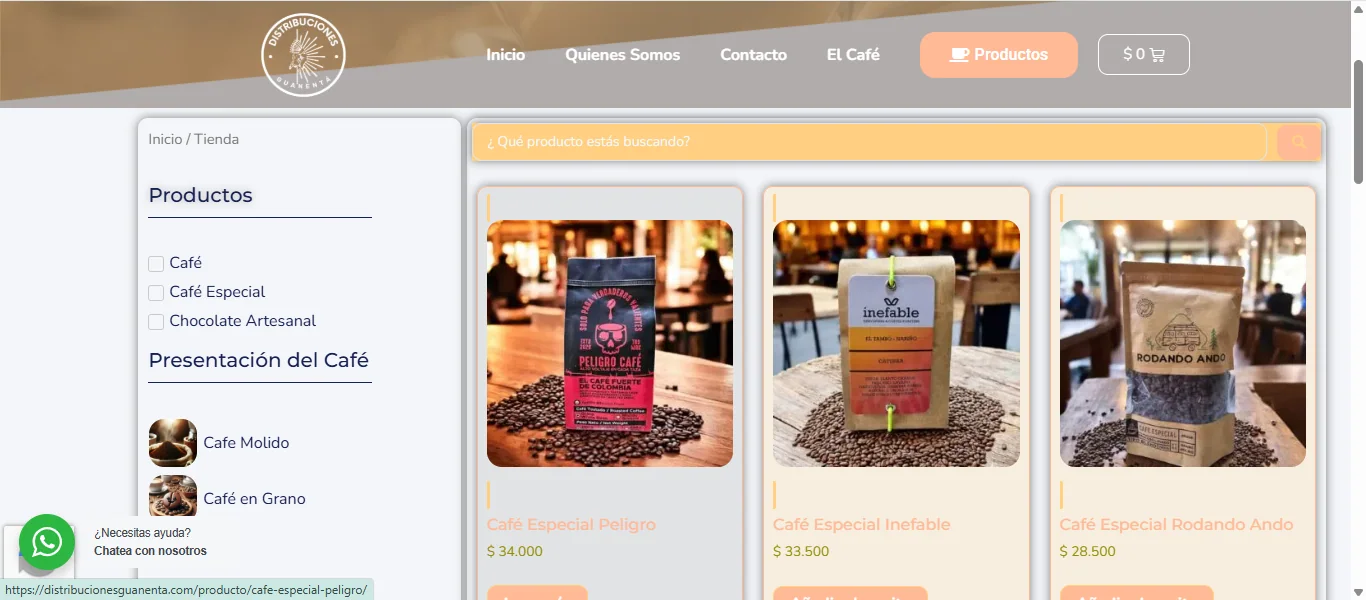 Catálogo de café y chocolate de Distribuciones Guanentá