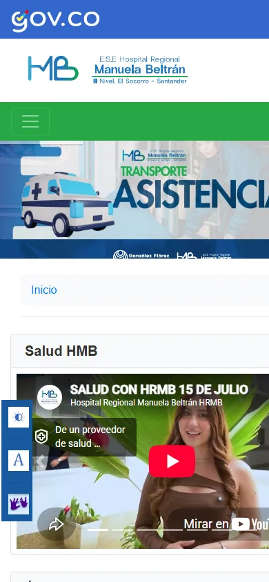Mobile view of the Hospital Manuela Beltrán website