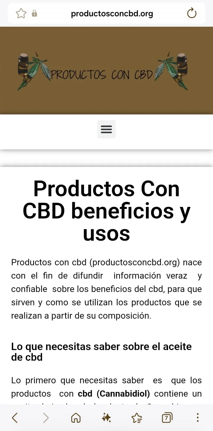 Mobile view of the Productos con CBD website